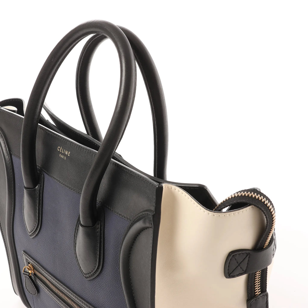 Celine Luggage Mini Leather Handbag in Navy Blue