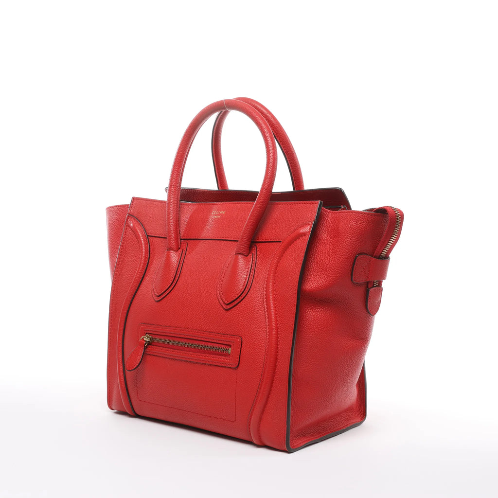 Celine Luggage Mini Leather Handbag in Red