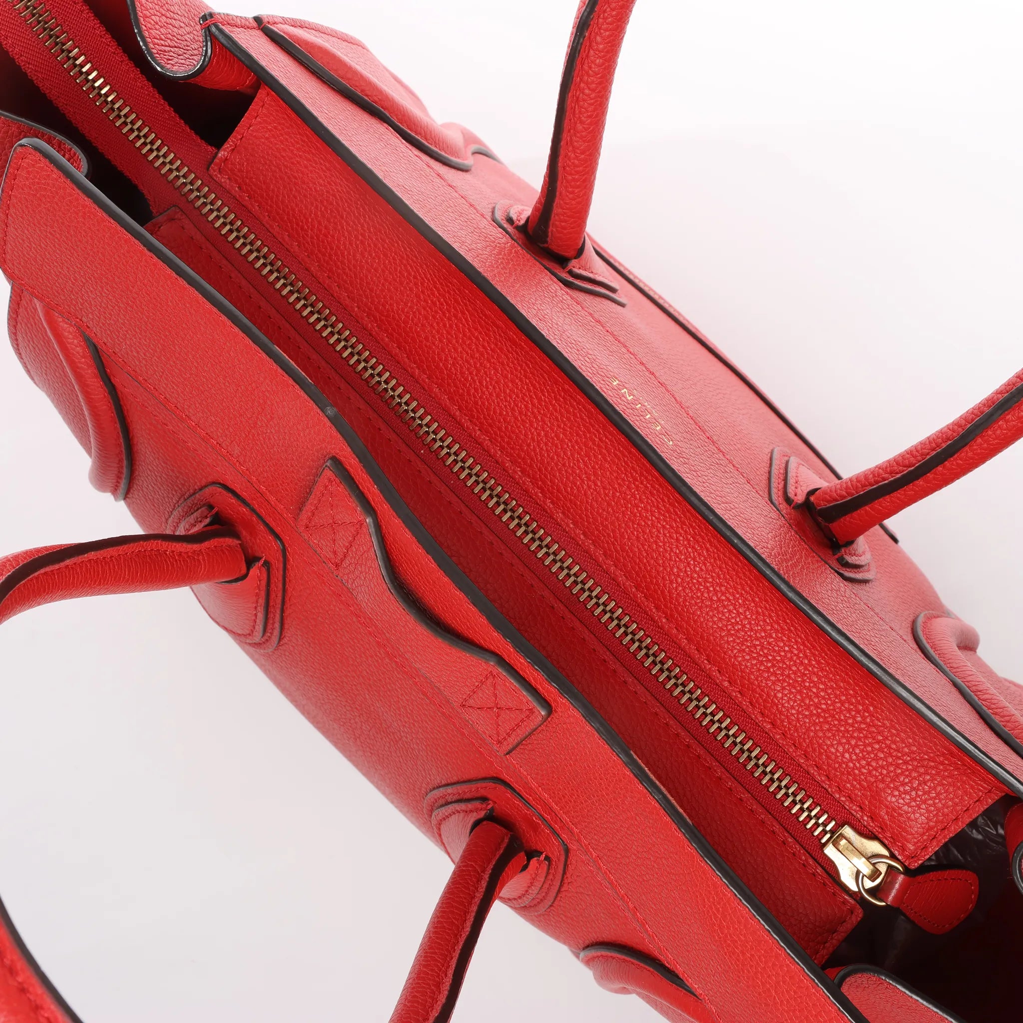 Celine Luggage Mini Leather Handbag in Red
