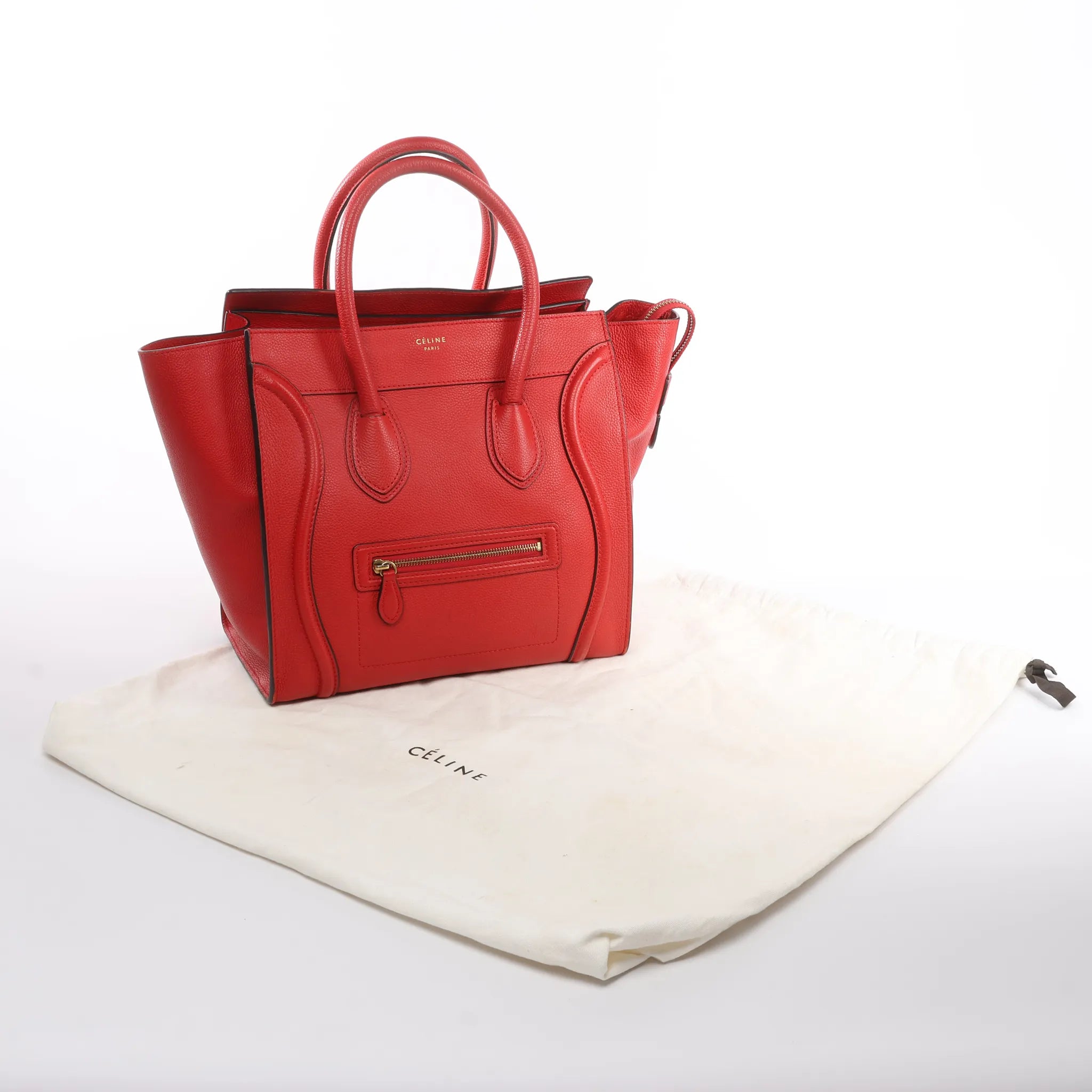 Celine Luggage Mini Leather Handbag in Red