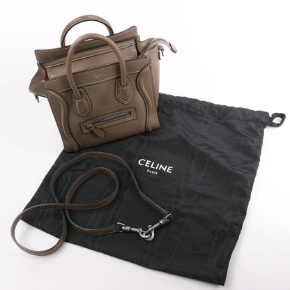CELINE Nano Luggage Leather 2Way Handbag in Greige