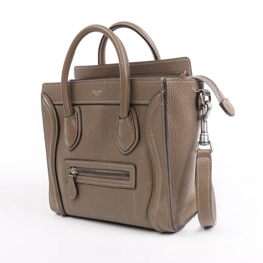CELINE Nano Luggage Leather 2Way Handbag in Greige