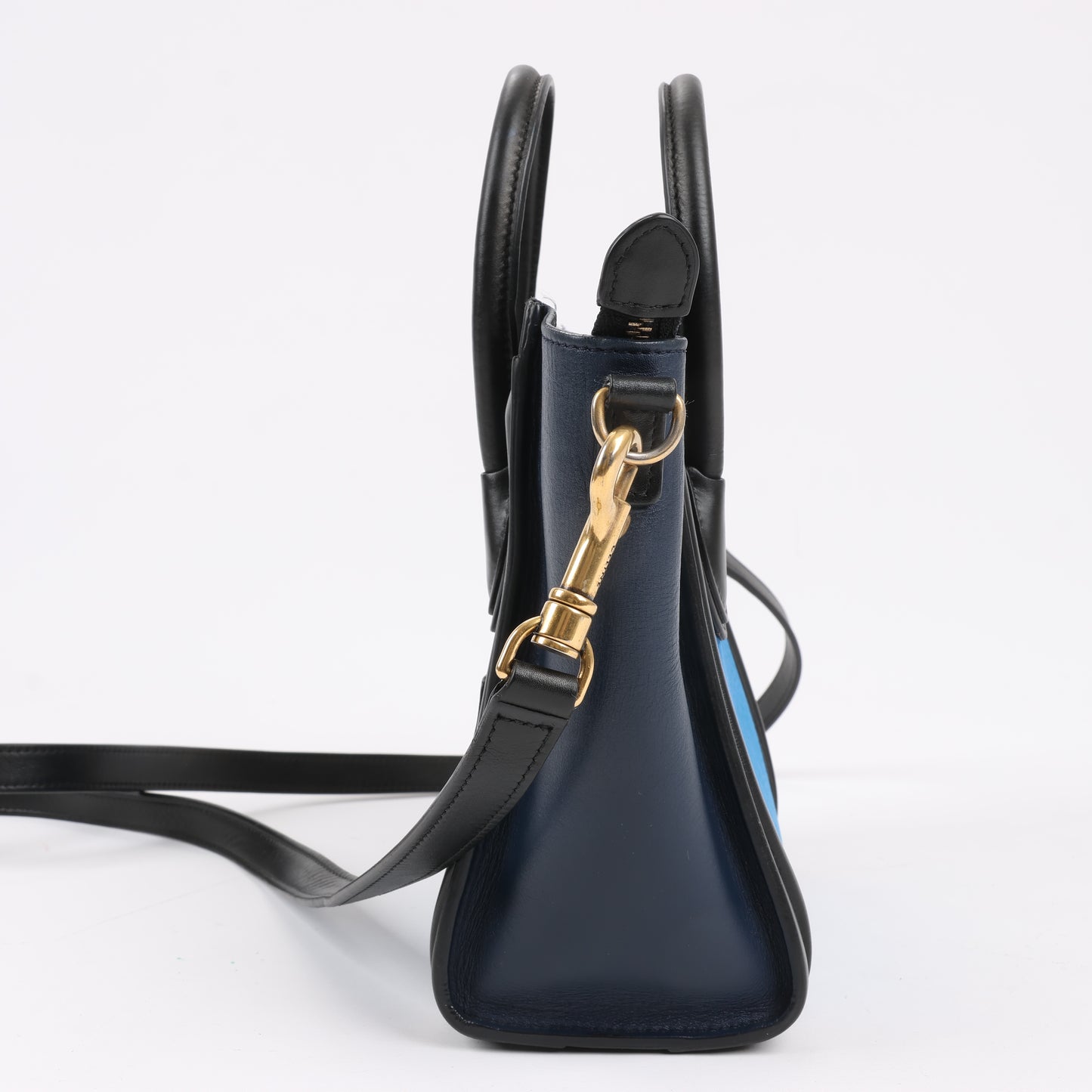 CELINE Nano Luggage Leather Tri-Color 2Way Handbag in Blue x Black