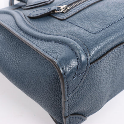 Sac à main double usage en cuir CELINE Nano Luggage bleu marine