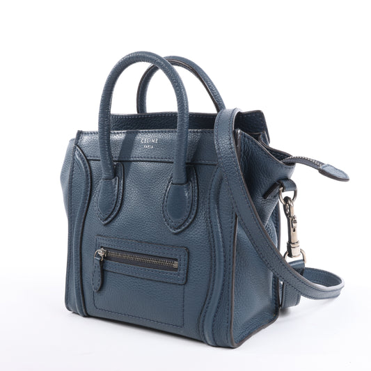 Sac à main double usage en cuir CELINE Nano Luggage bleu marine