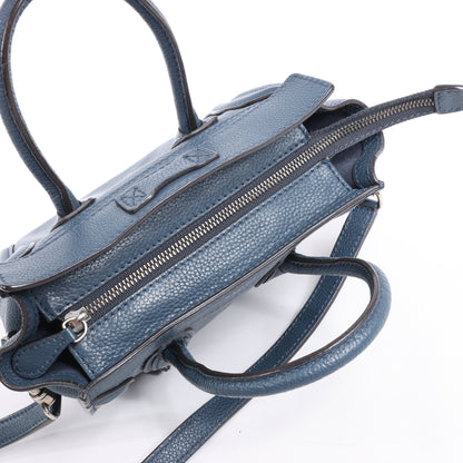 CELINE Nano Luggage Leather 2Way Handbag in Navy Blue