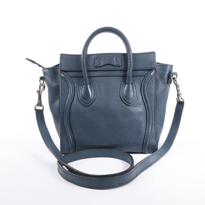 Sac à main double usage en cuir CELINE Nano Luggage bleu marine