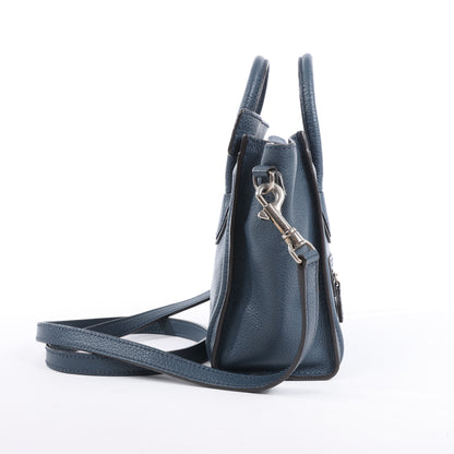 Sac à main double usage en cuir CELINE Nano Luggage bleu marine