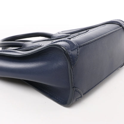 Sac à main double usage en cuir CELINE Nano Luggage bleu marine