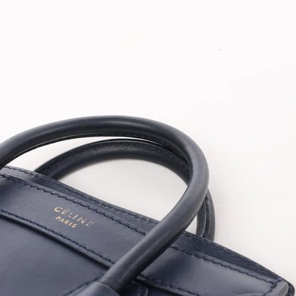 Sac à main double usage en cuir CELINE Nano Luggage bleu marine