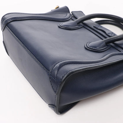 Sac à main double usage en cuir CELINE Nano Luggage bleu marine