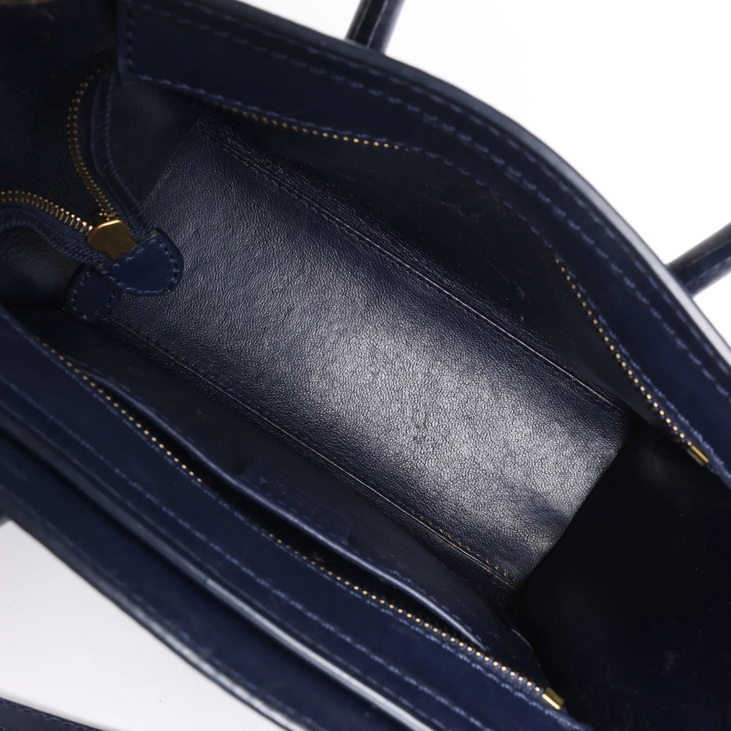 CELINE Nano Luggage Leather 2Way Handbag in Navy Blue