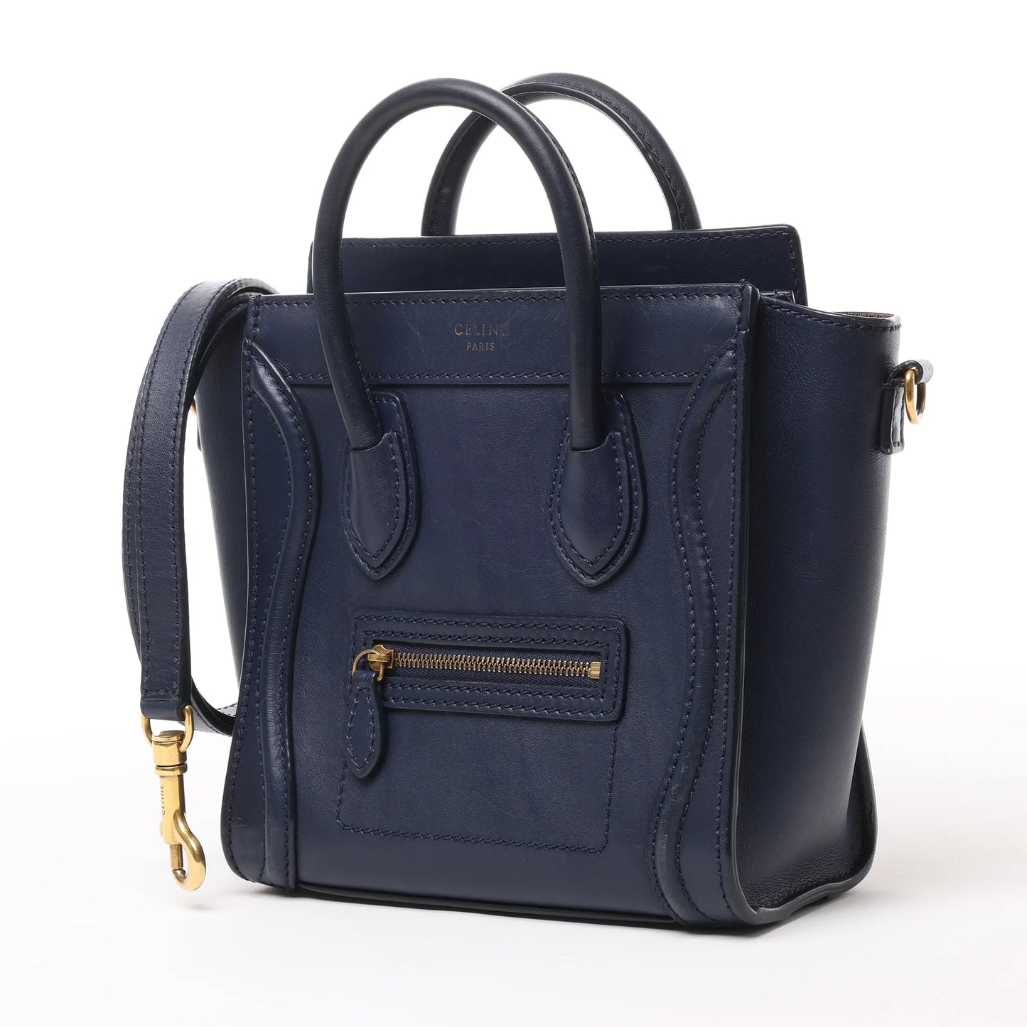 Sac à main double usage en cuir CELINE Nano Luggage bleu marine
