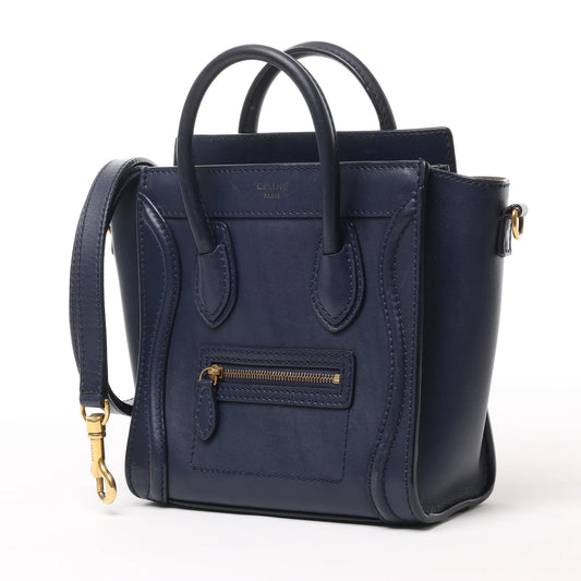 Sac à main double usage en cuir CELINE Nano Luggage bleu marine