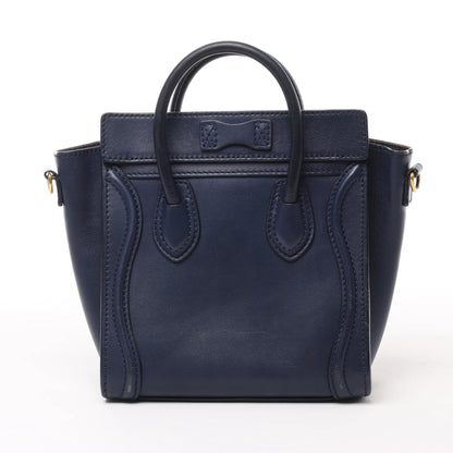 Sac à main double usage en cuir CELINE Nano Luggage bleu marine
