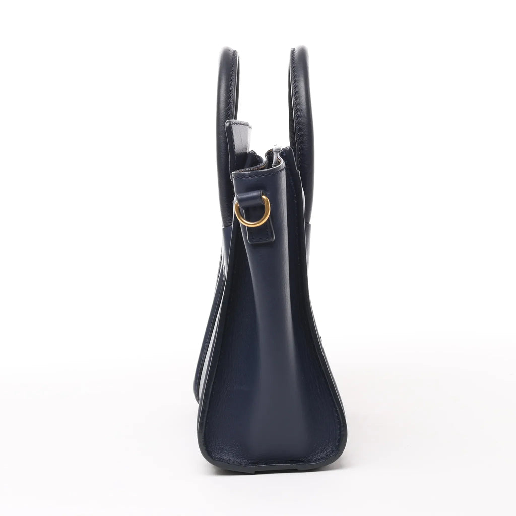 CELINE Nano Luggage Leather 2Way Handbag in Navy Blue