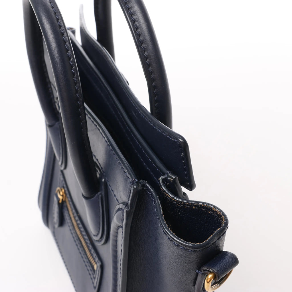 CELINE Nano Luggage Leather 2Way Handbag in Navy Blue