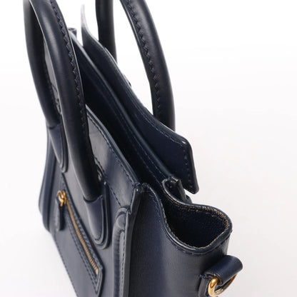 CELINE Nano Luggage Leather 2Way Handbag in Navy Blue