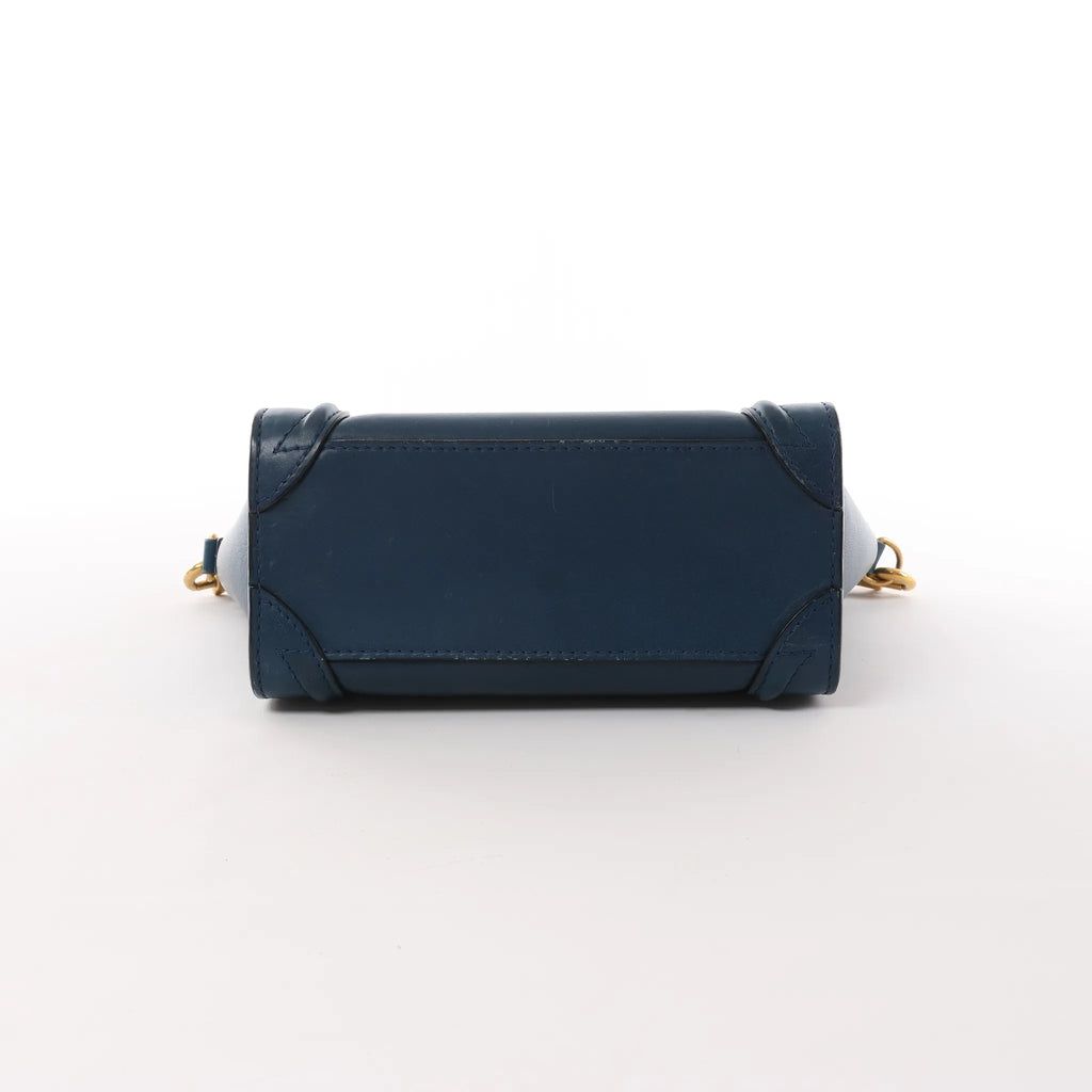 CELINE Nano Luggage Leather 2Way Handbag in Navy Blue