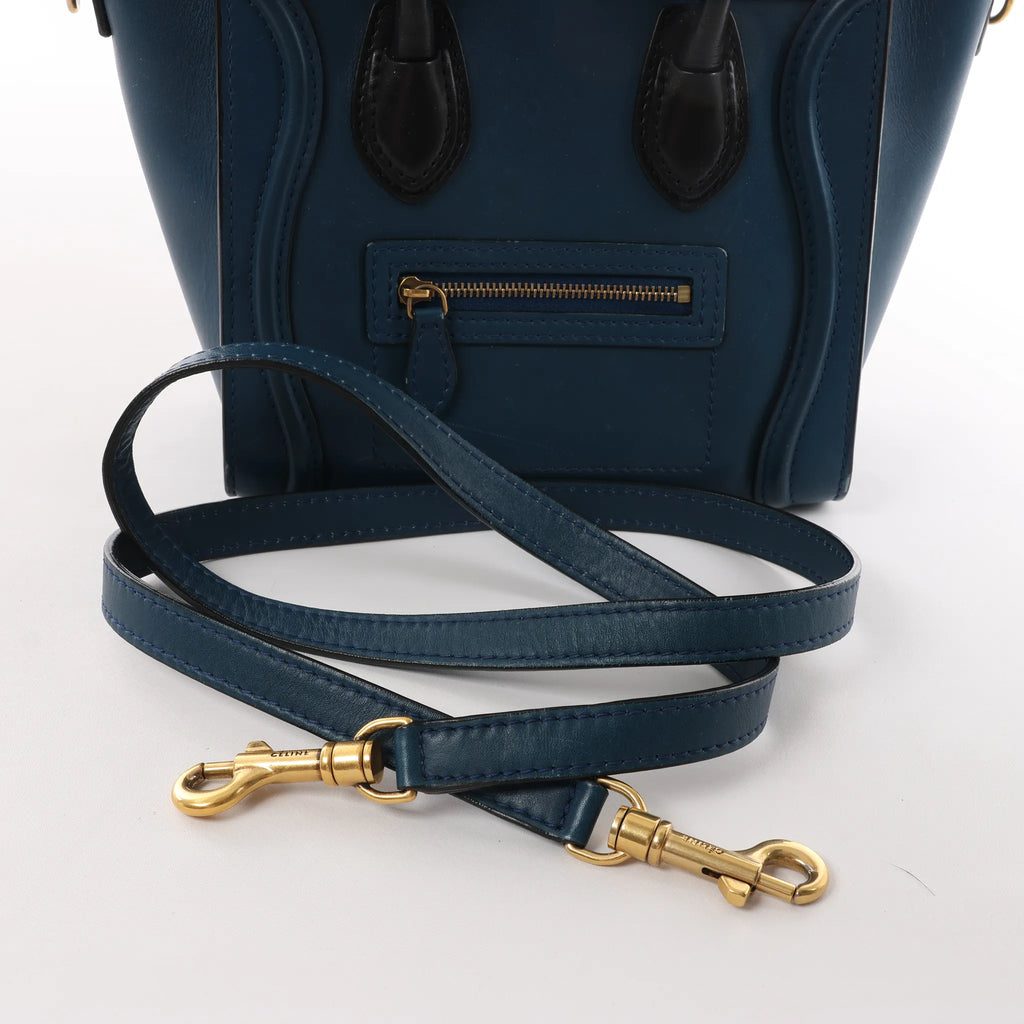 CELINE Nano Luggage Leather 2Way Handbag in Navy Blue