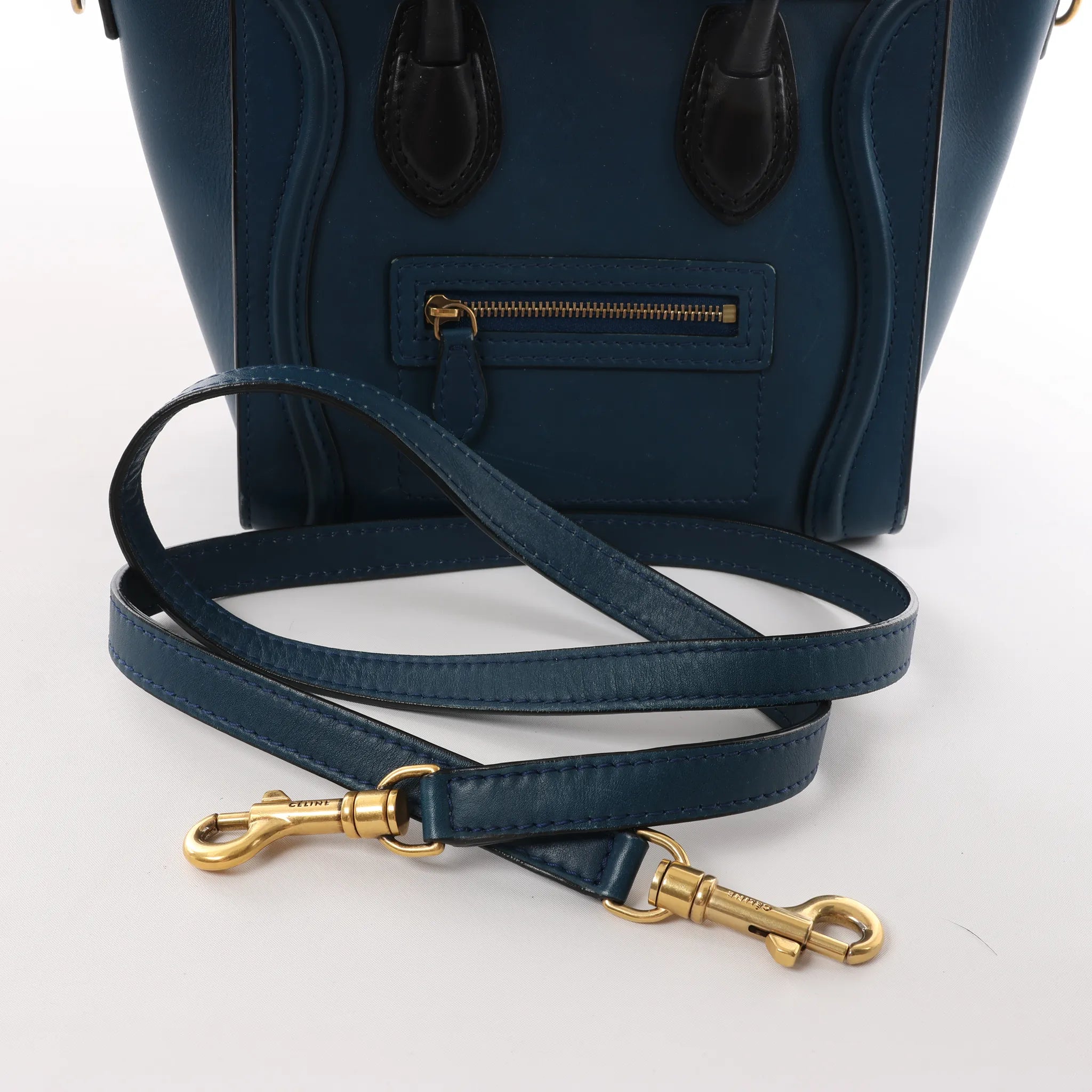 CELINE Nano Luggage Leather 2Way Handbag in Navy Blue