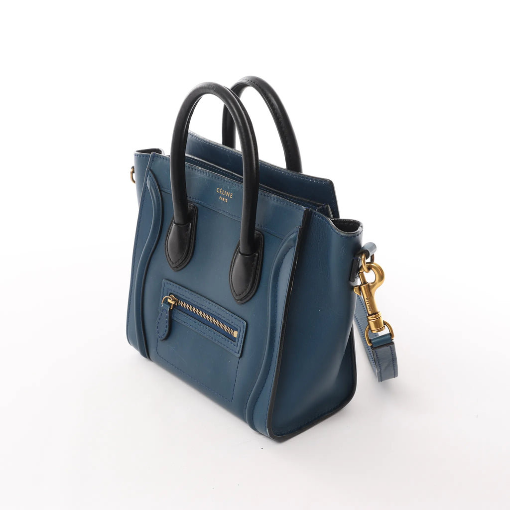 CELINE Nano Luggage Leather 2Way Handbag in Navy Blue