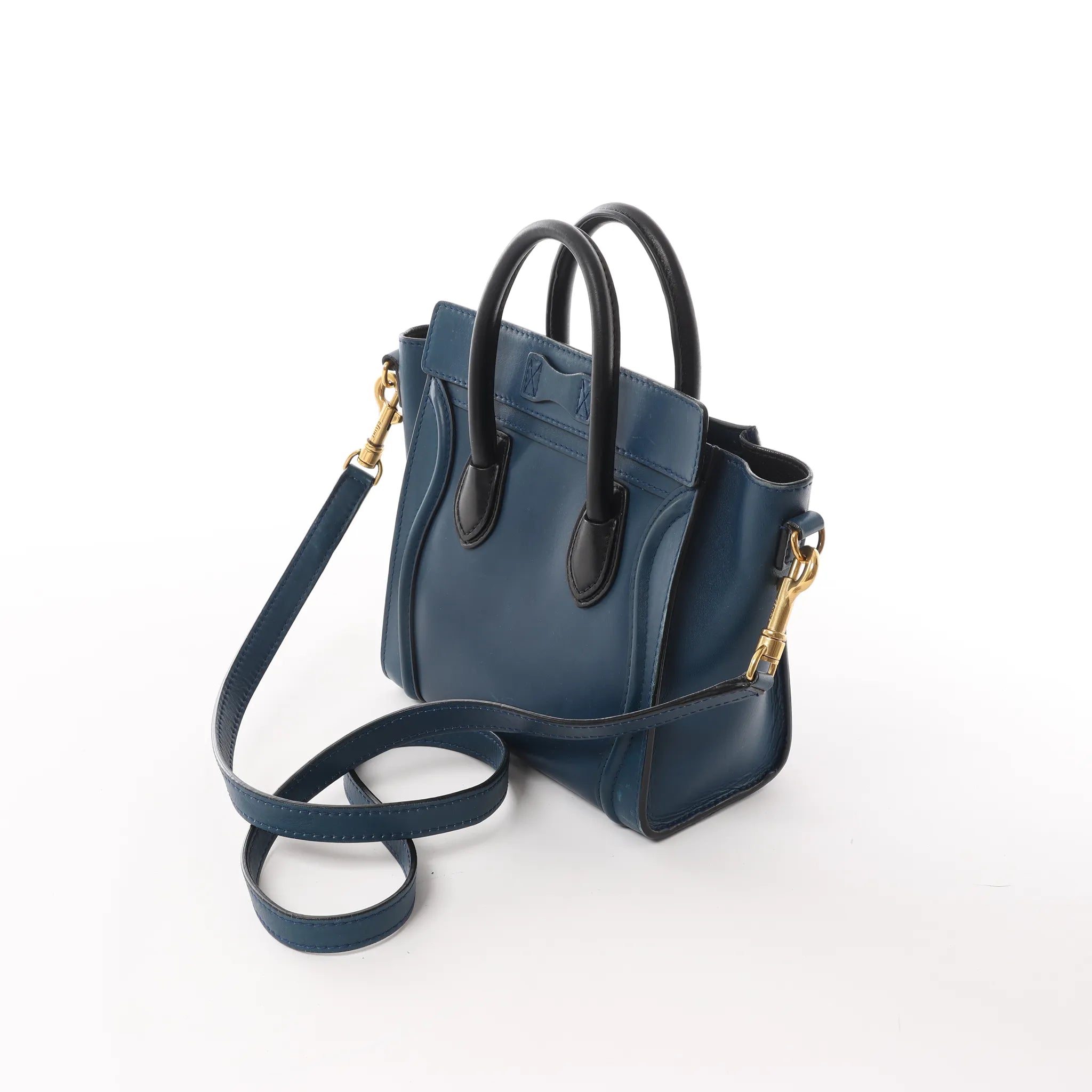 CELINE Nano Luggage Leather 2Way Handbag in Navy Blue