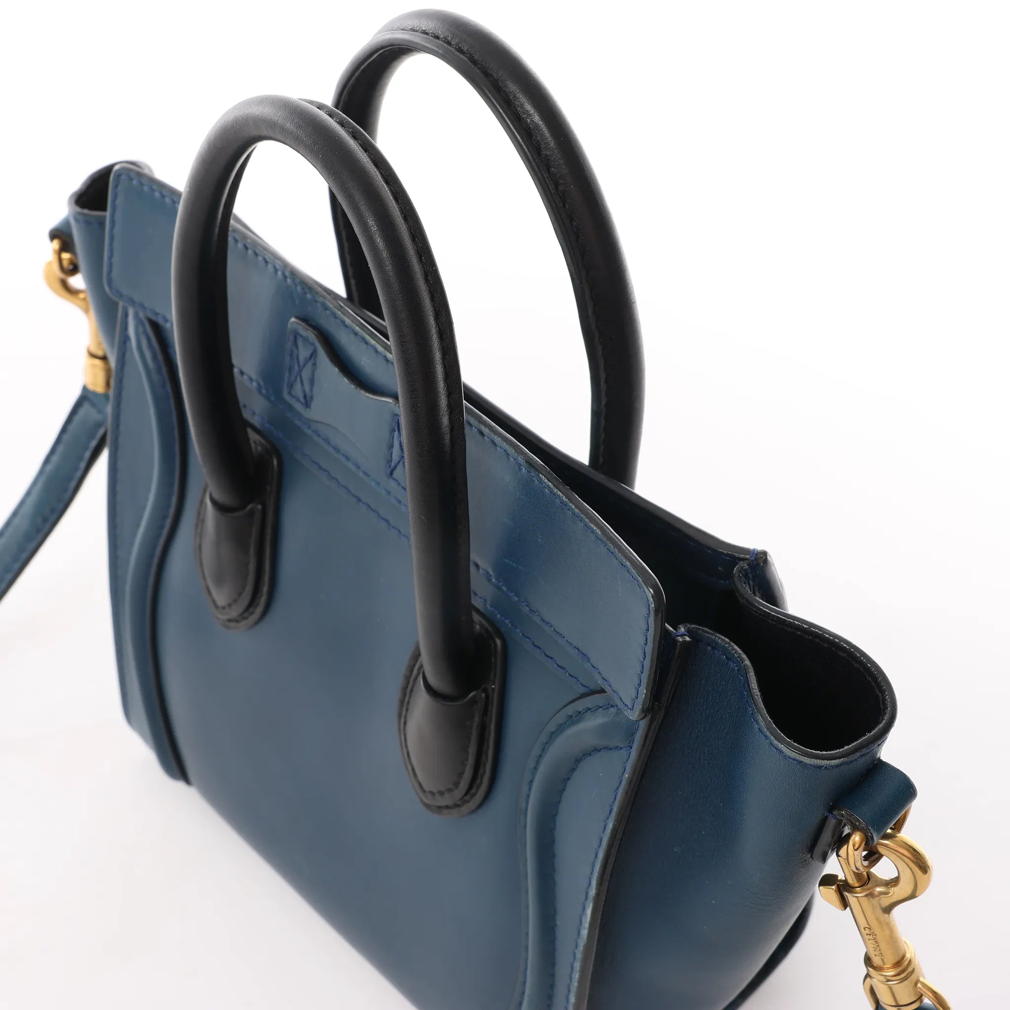 CELINE Nano Luggage Leather 2Way Handbag in Navy Blue