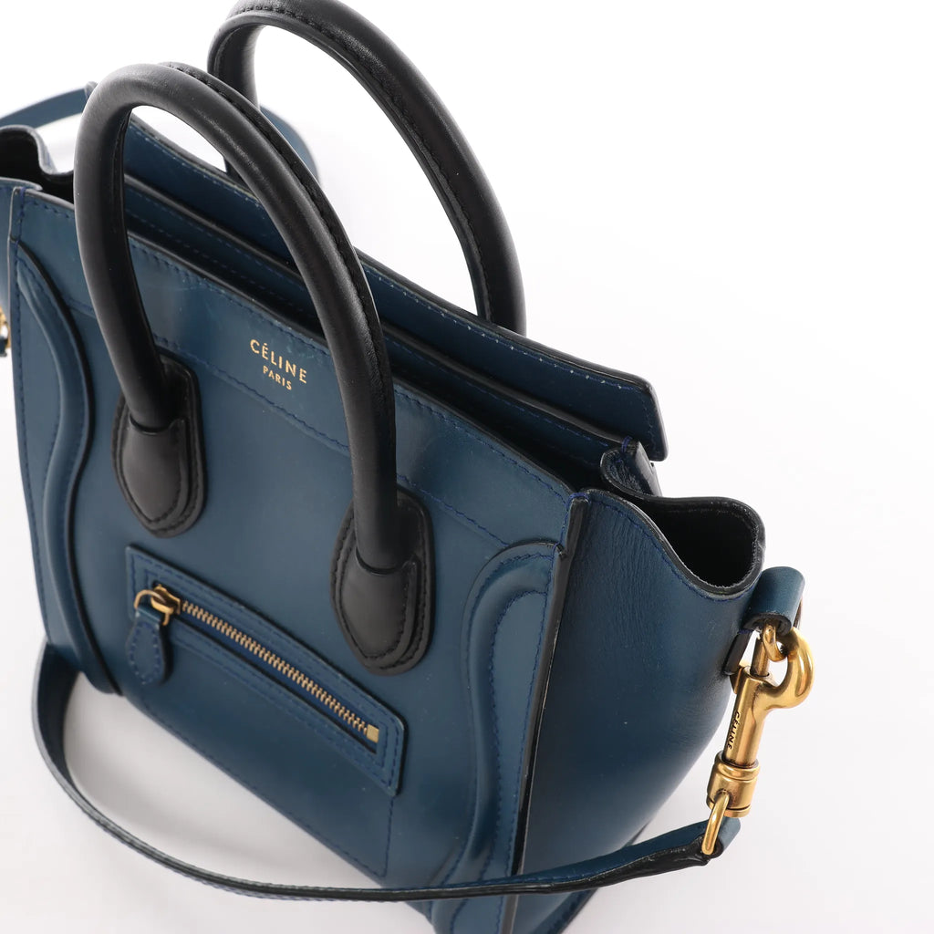 CELINE Nano Luggage Leather 2Way Handbag in Navy Blue