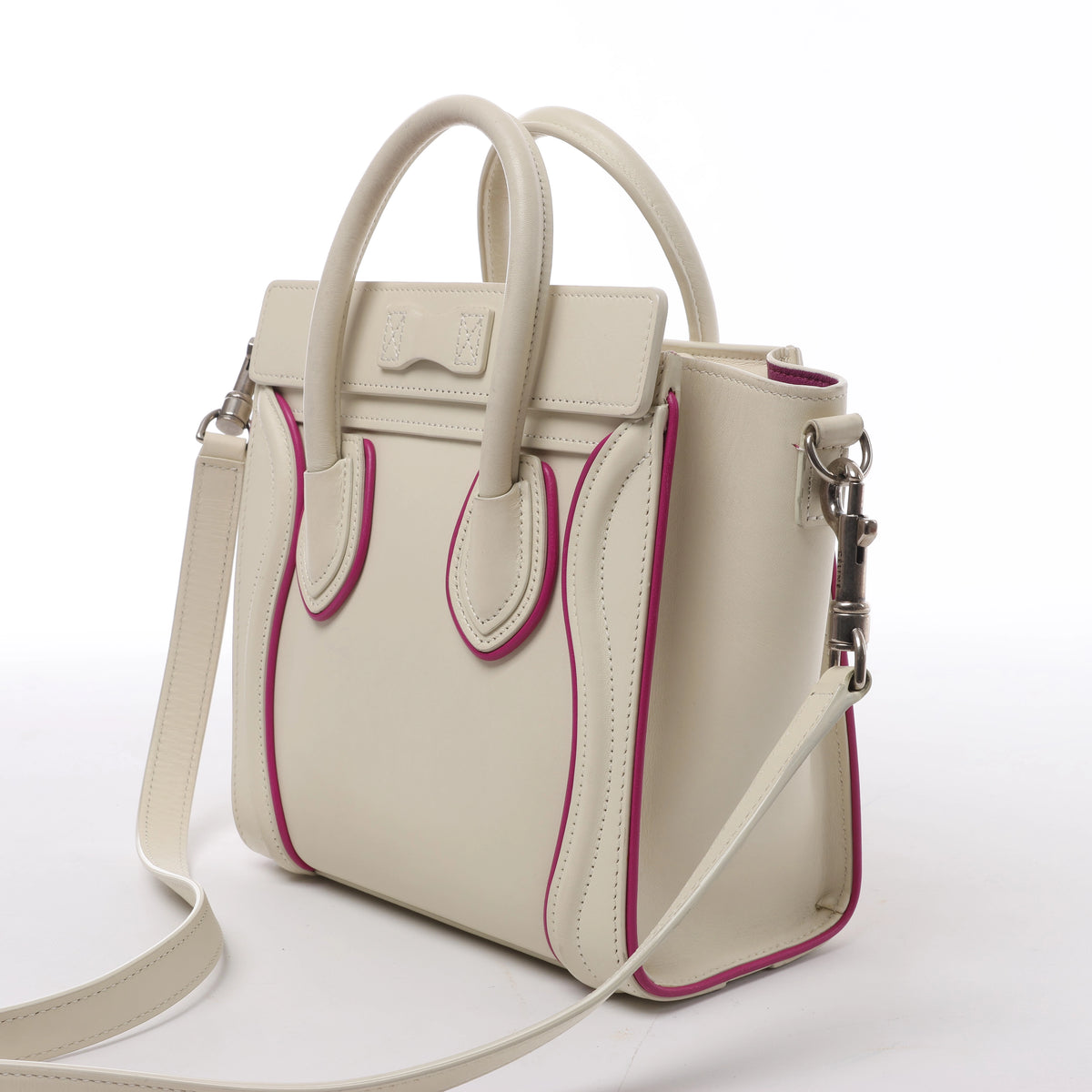 Celine Luggage Nano Leather 2Way Handbag in Beige x Purple