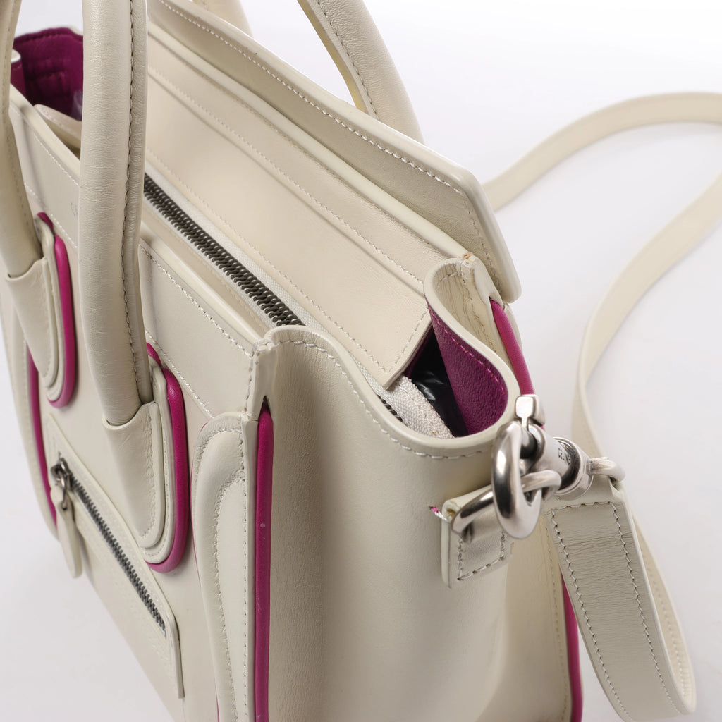 Celine Luggage Nano Leather 2Way Handbag in Beige x Purple