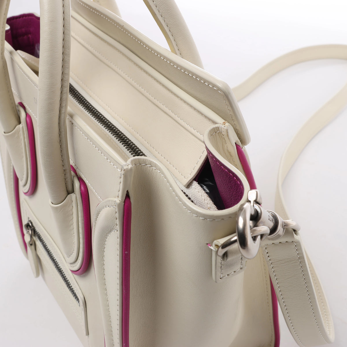 Celine Luggage Nano Leather 2Way Handbag in Beige x Purple