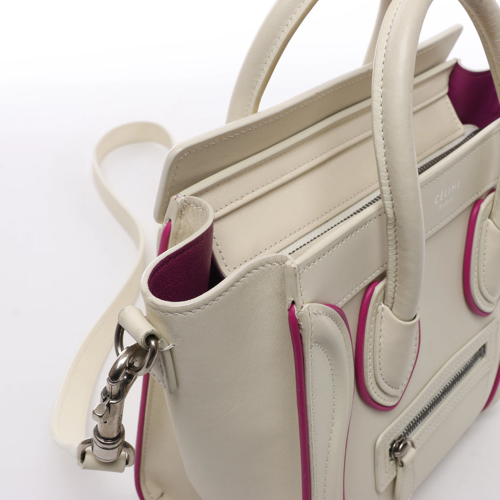 Celine Luggage Nano Leather 2Way Handbag in Beige x Purple