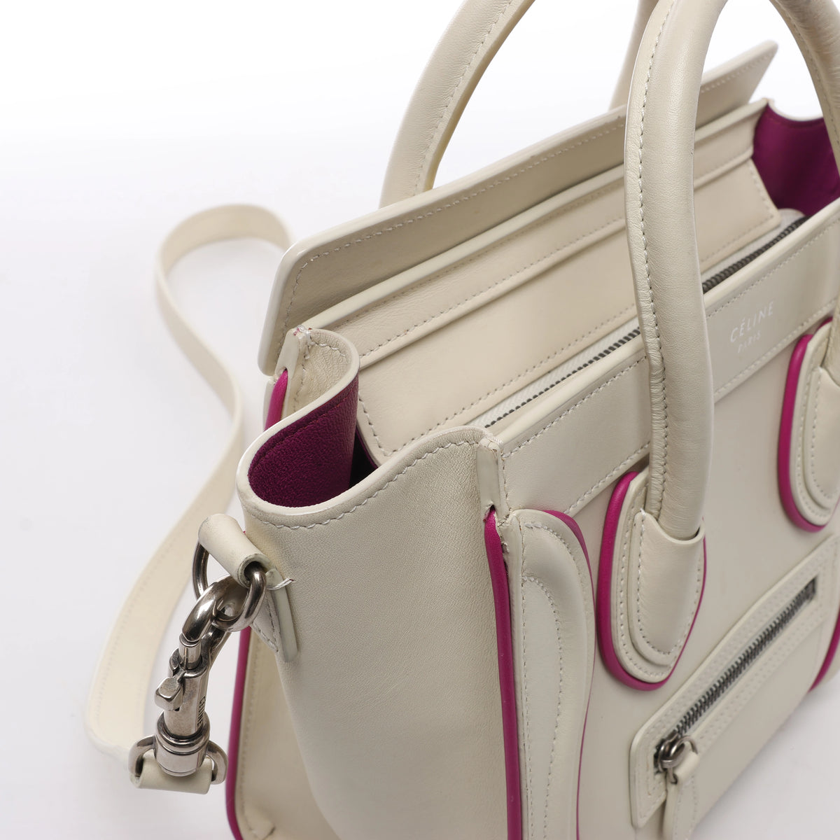 Celine Luggage Nano Leather 2Way Handbag in Beige x Purple