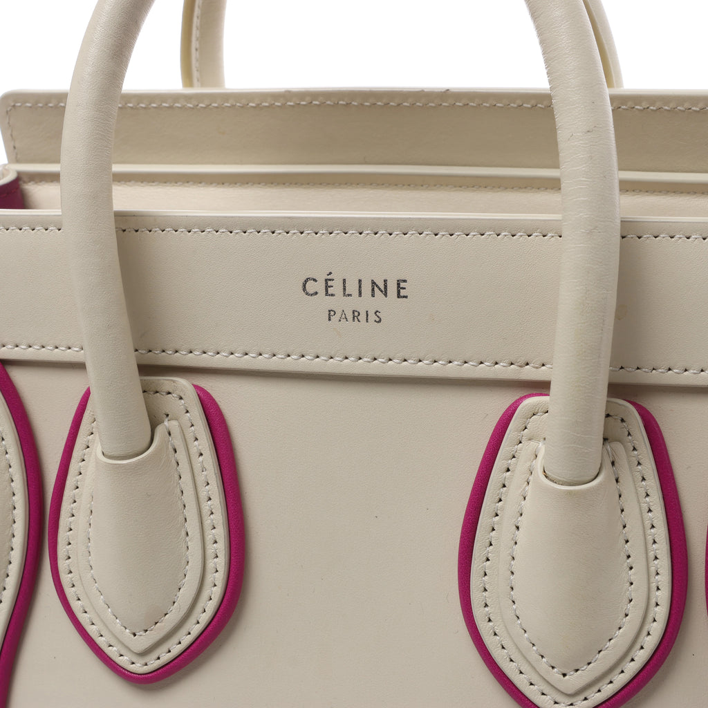 Celine Luggage Nano Leather 2Way Handbag in Beige x Purple
