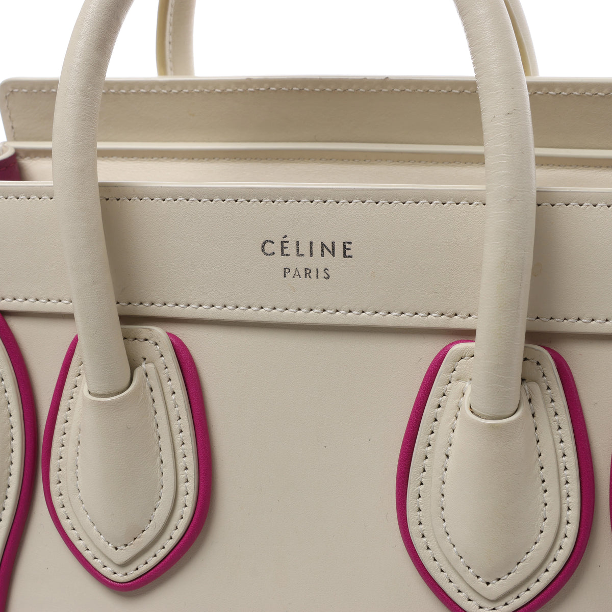 Celine Luggage Nano Leather 2Way Handbag in Beige x Purple