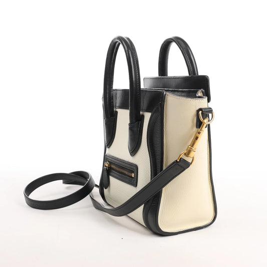 CELINE Nano Luggage Leather 2Way Handbag in Black x White