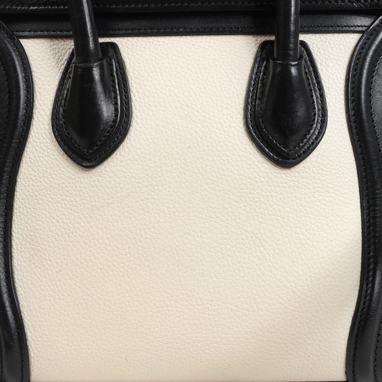 CELINE Nano Luggage Leather 2Way Handbag in Black x White