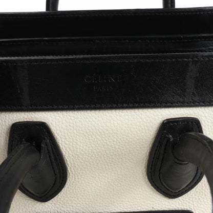 CELINE Nano Luggage Leather 2Way Handbag in Black x White