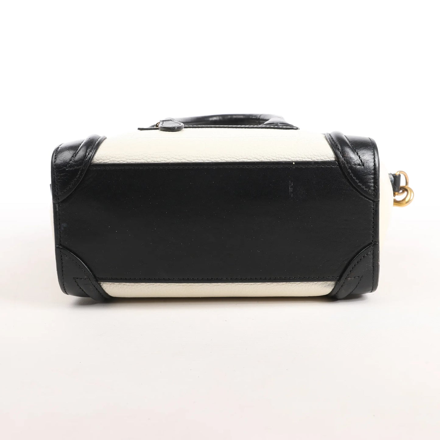 CELINE Nano Luggage Leather 2Way Handbag in Black x White