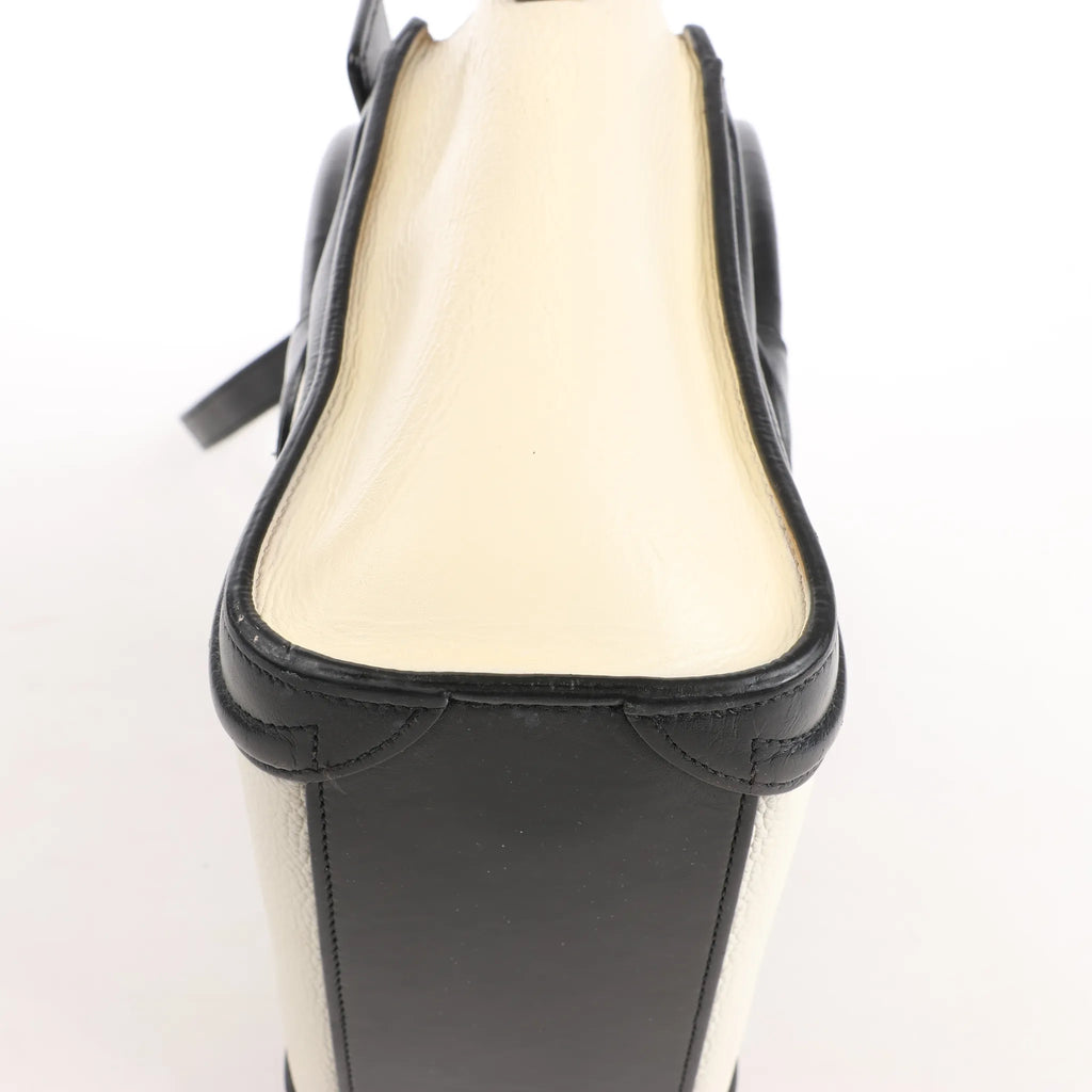 CELINE Nano Luggage Leather 2Way Handbag in Black x White