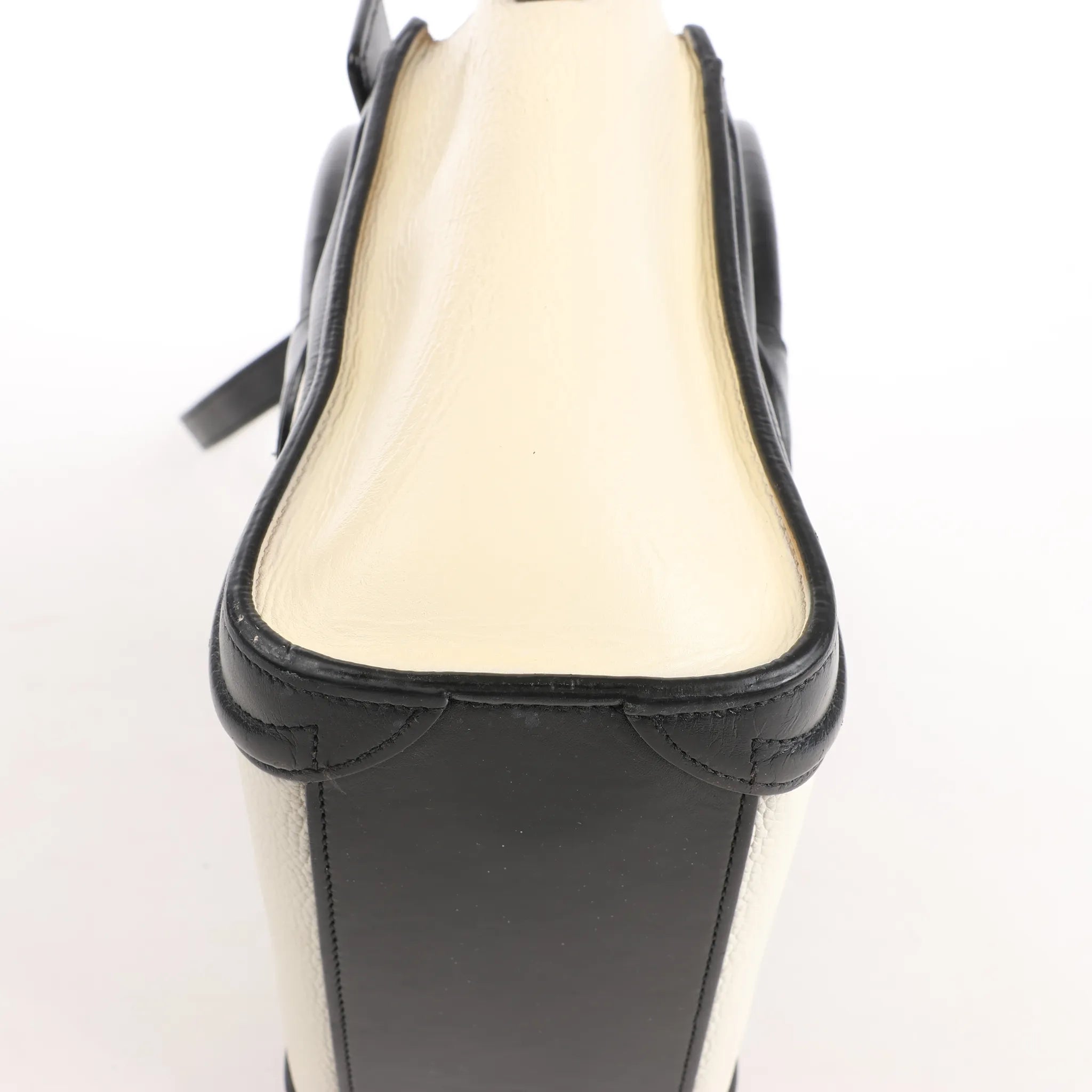 CELINE Nano Luggage Leather 2Way Handbag in Black x White