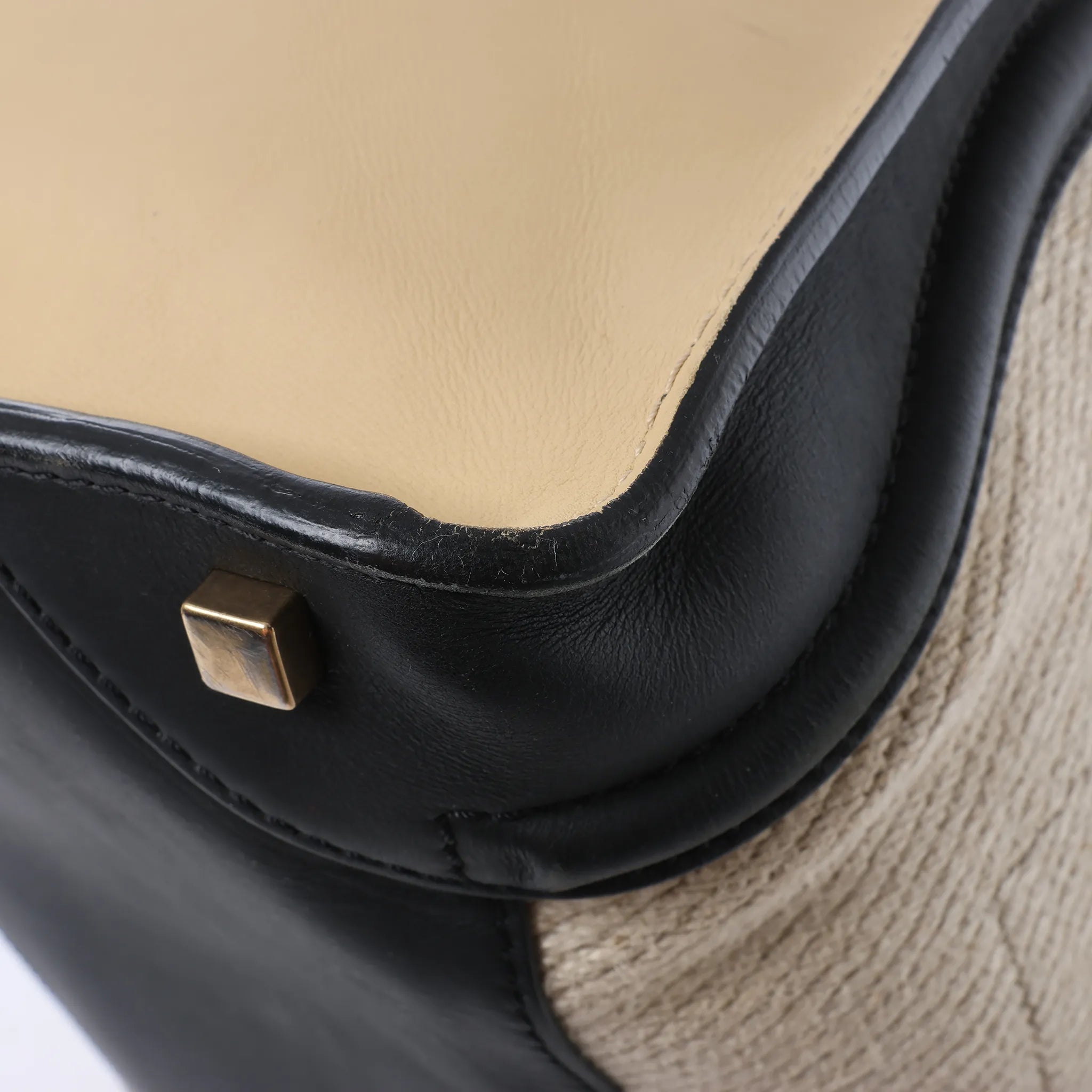Celine Luggage Large Canvas & Leather Handbag in Beige x Black