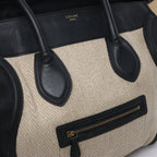 Celine Luggage Large Canvas & Leather Handbag in Beige x Black