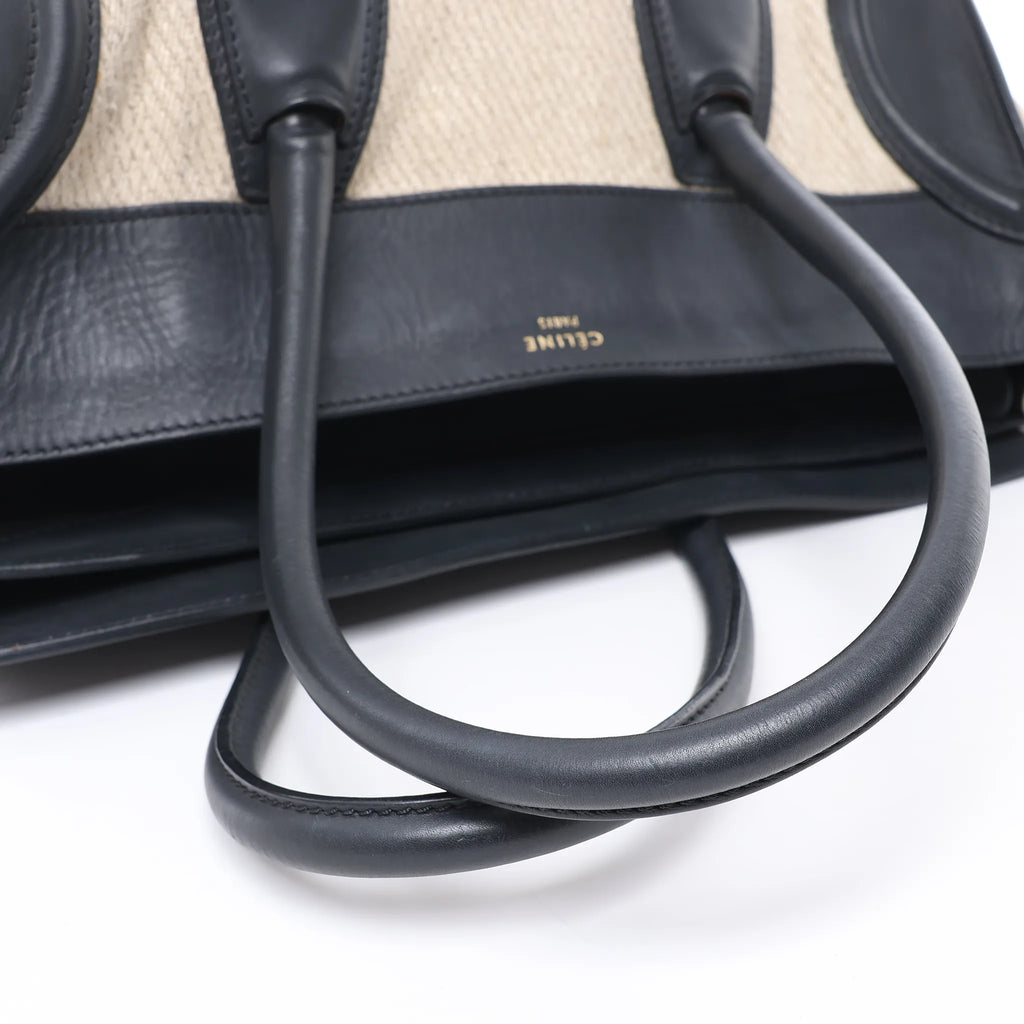 Celine Luggage Large Canvas & Leather Handbag in Beige x Black