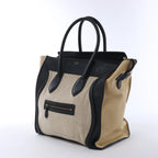 Celine Luggage Large Canvas & Leather Handbag in Beige x Black