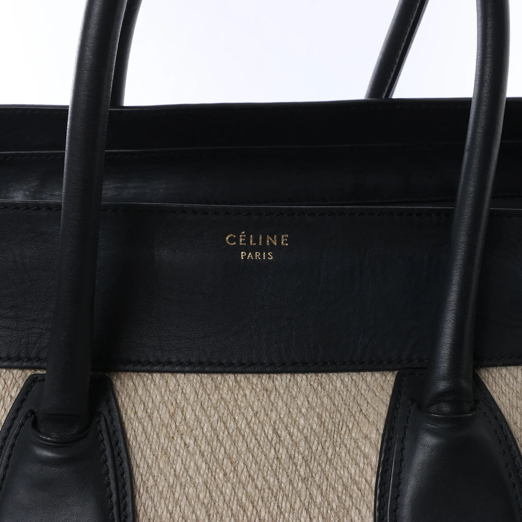 Celine Luggage Large Canvas & Leather Handbag in Beige x Black