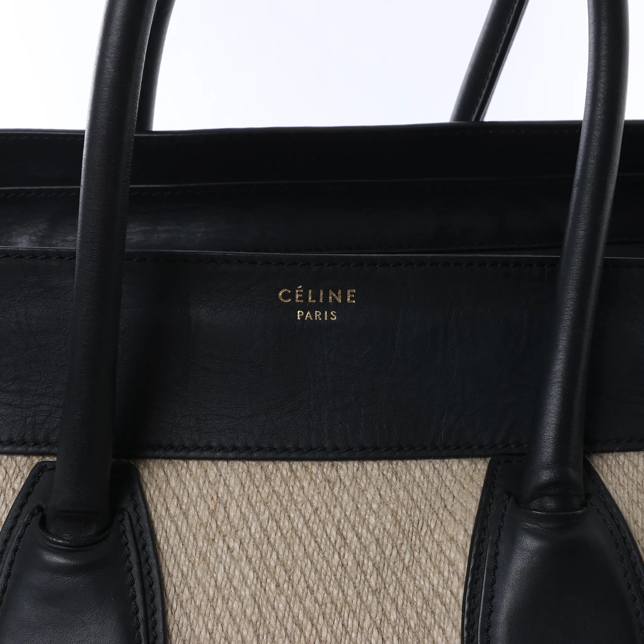 Celine Luggage Large Canvas & Leather Handbag in Beige x Black