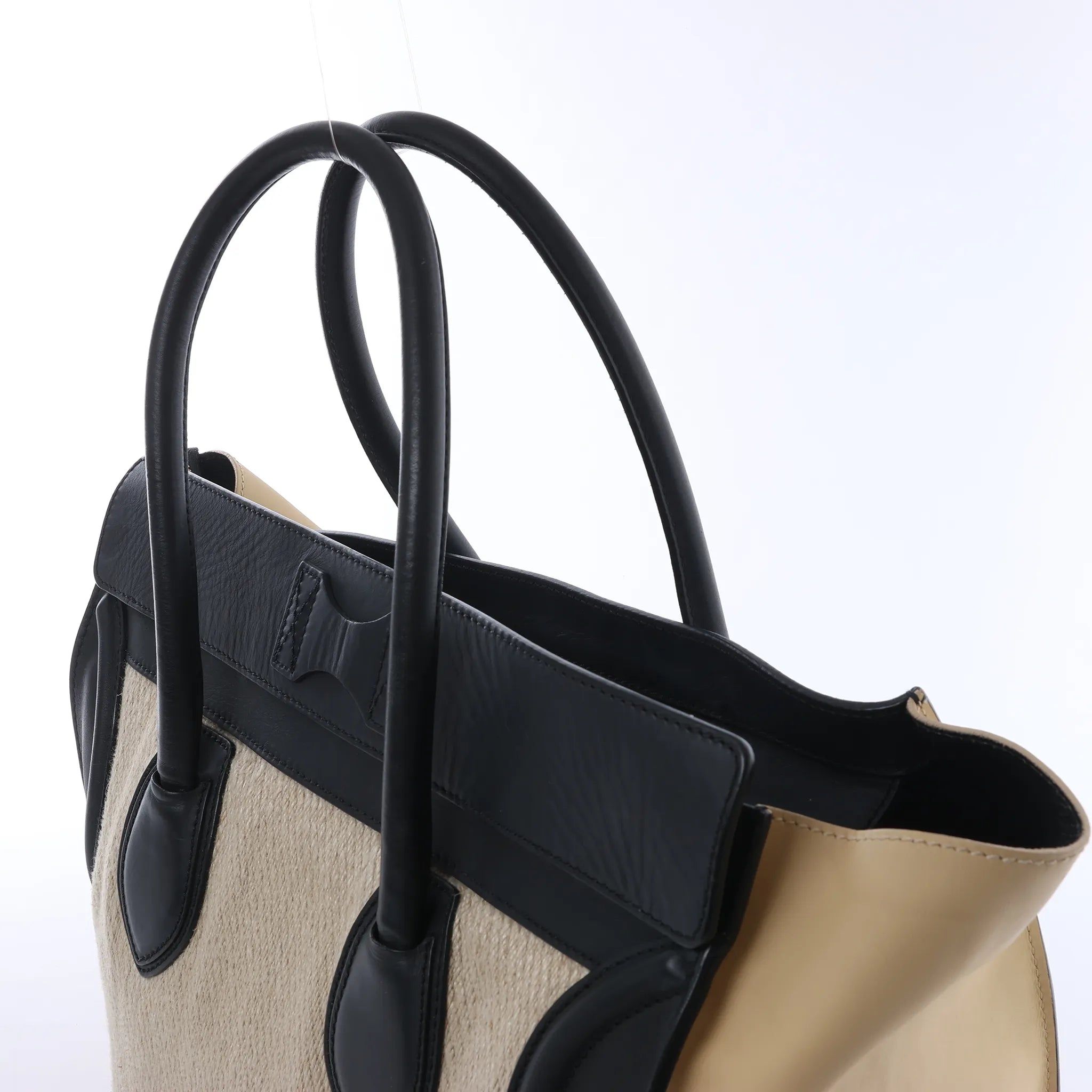Celine Luggage Large Canvas & Leather Handbag in Beige x Black