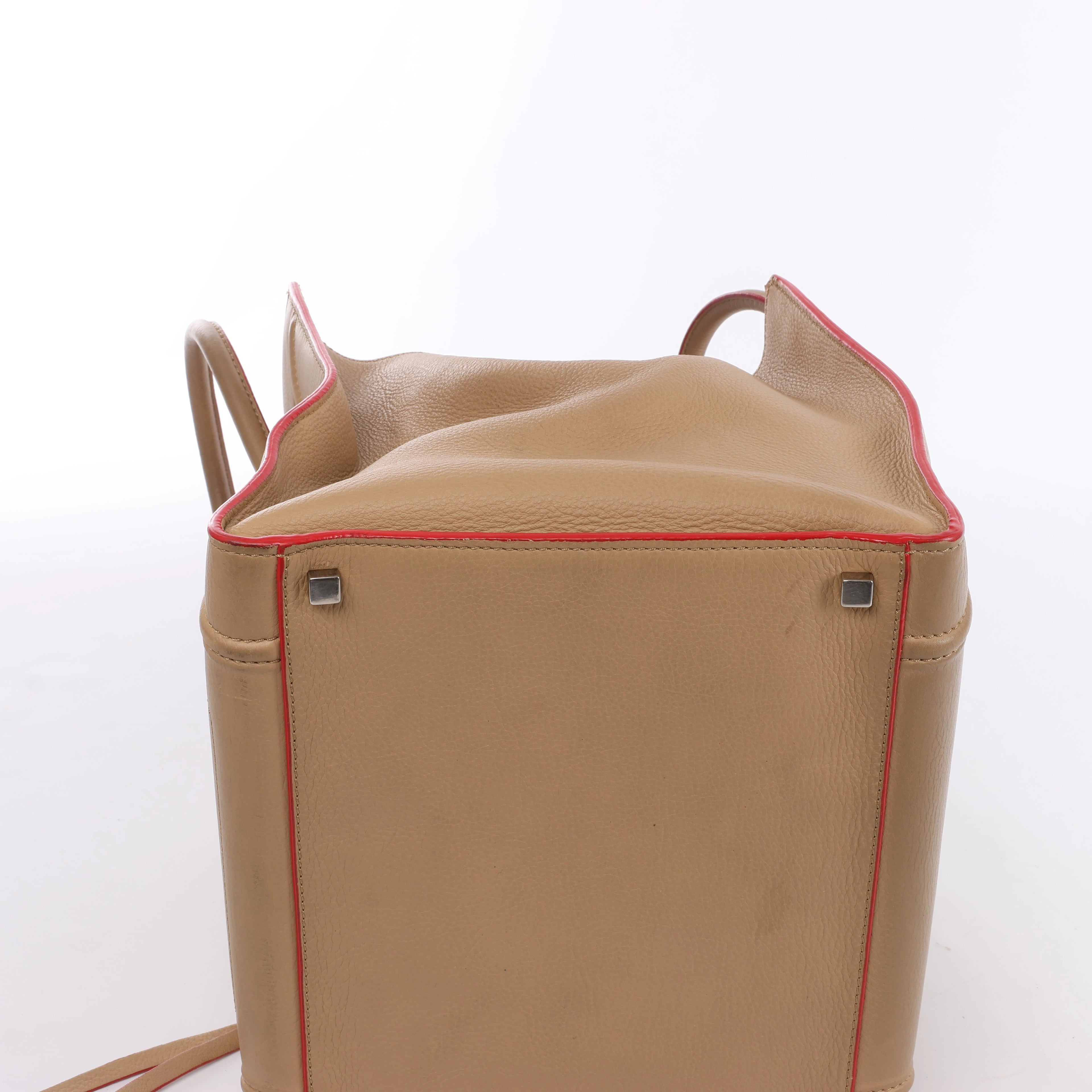Celine Luggage Phantom Leather Handbag in Beige x Red